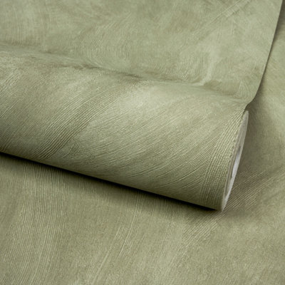 Grandeco Serra Rustic Limewash Chalk Paint Distressed Plaster Effect Textured Wallpaper Green
