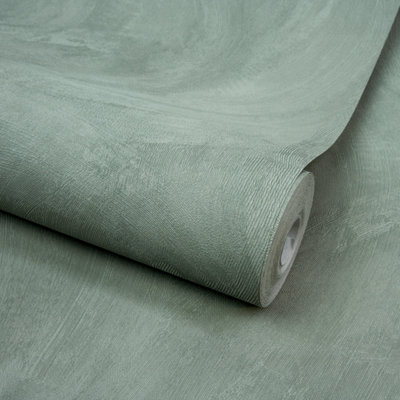 Grandeco Serra Rustic Limewash Chalk Paint Distressed Plaster Effect Textured Wallpaper Sea Green Teal