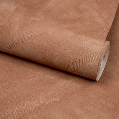 Grandeco Serra Rustic Limewash Chalk Paint Distressed Plaster Effect Textured Wallpaper, Terracotta Clay
