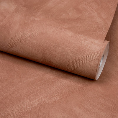 Grandeco Serra Rustic Limewash Chalk Paint Distressed Plaster Effect Textured Wallpaper, Terracotta Clay