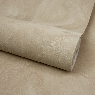 Grandeco Serra Rustic Limewash Chalk Paint Distressed Plaster Effect Textured Wallpaper, Warm Plaster