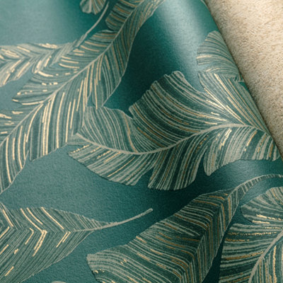 Grandeco Sila Feather Blown Vinyl Textured Wallpaper, Green
