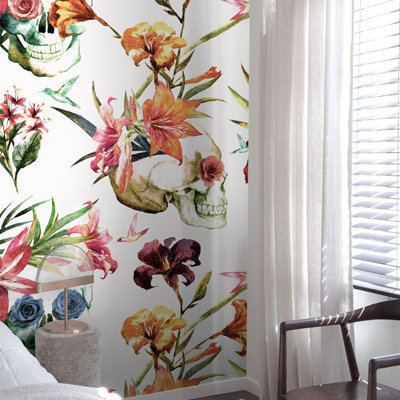 Grandeco Skulls and Flowers 3 panel repeatable Mural 1.59 x 2.8m