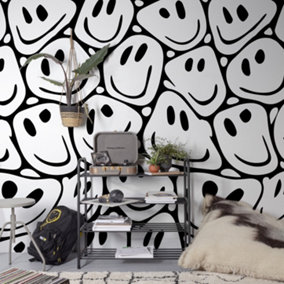 Grandeco Smiley Winky Faces 3 lane repeatable Textured Mural, 2.8 x 1.59m