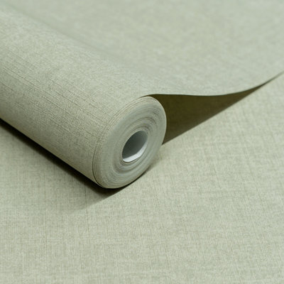 Grandeco Solena Brushed Check Weave Hessian Textured Plain Wallpaper, Light Green