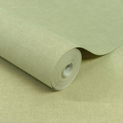 Grandeco Solena Brushed Check Weave Hessian Textured Plain Wallpaper, Light Moss Green