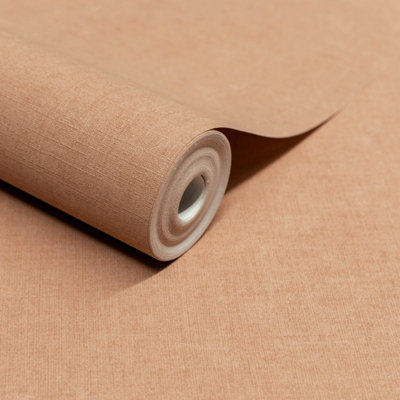 Grandeco Solena Brushed Check Weave Hessian Textured Plain Wallpaper, Terracotta