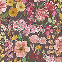 Grandeco Spring Wild Flowers Trail Smooth Wallpaper, Purple