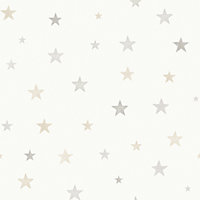Grandeco Stars Nursery Textured Wallpaper Natural Grey