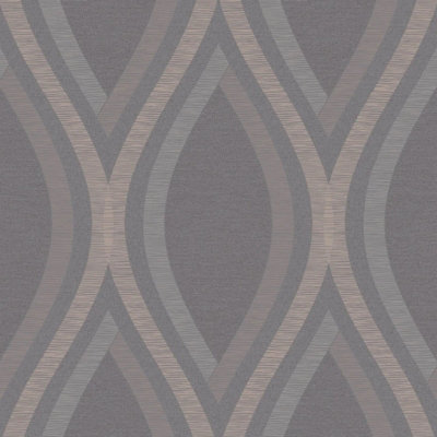 Grandeco Strata Geometric Curve Wallpaper Geo Ogee Metallic Textured Embossed Charcoal Grey Rose Gold A44502