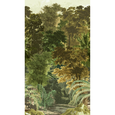 Grandeco Tapestry Jungle Forest Trees 3 lane repeatable wallpaper Mural, Green