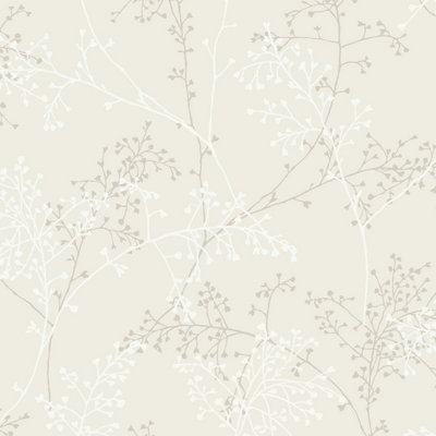 Grandeco Taranto Delicate Sprig Blown Vinyl Wallpaper, Cream