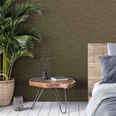 Grandeco Telma Slubbed Fabric Hessian Textured Luxury Wallpaper Dark green