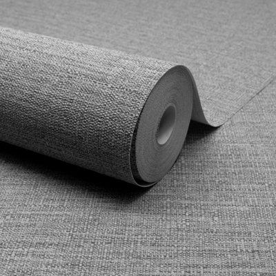 Grandeco Telma Slubbed Fabric Hessian Textured Luxury Wallpaper Grey