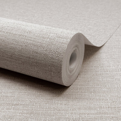 Grandeco Telma Slubbed Fabric Hessian Textured Luxury Wallpaper, Griege