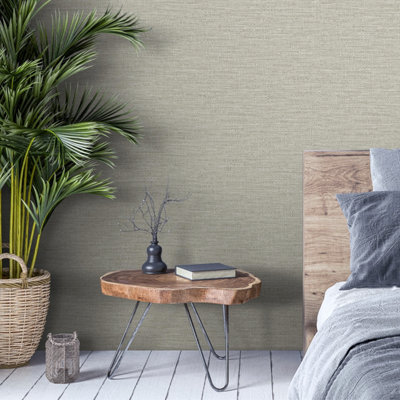 Grandeco Telma Slubbed Fabric Hessian Textured Luxury Wallpaper, Griege
