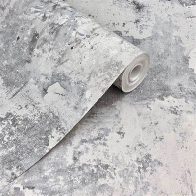 Grandeco Tempera Concrete Plaster Effect Textured Wallpaper Grey