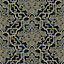 Grandeco Textured Distressed Damask Trellis Wallpaper Navy / Silver
