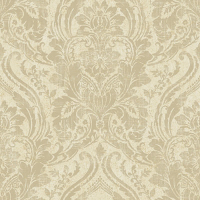 Grandeco Textured Distressed Metallic Damask Wallpaper, Cream