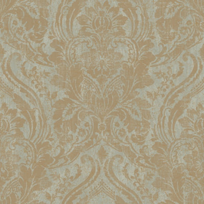 Grandeco Textured Distressed Metallic Damask Wallpaper, Sage