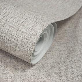 Grandeco Textured Fabric Twill Wallpaper, Neutral