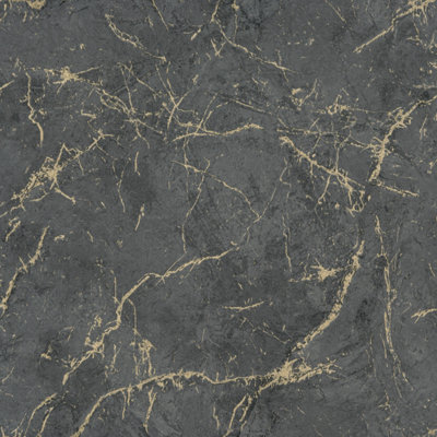 Grandeco Thassos Golden Thread Marble Textured Wallpaper, Black Ash