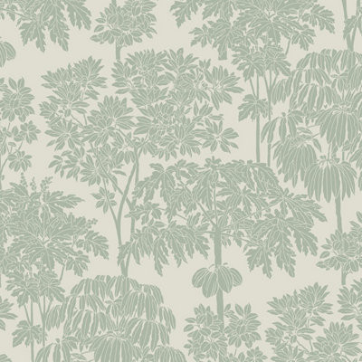 Grandeco Tonal Trees Toile Landscape Textured Wallpaper, Sage Green