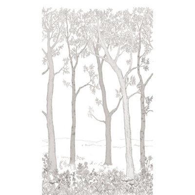 Grandeco Trees 3 lane repeatable Textured Mural,  2.8 x 1.59m, White