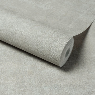 Grandeco Trenato Rustic Plaster Effect Textured Wallpaper, Grey