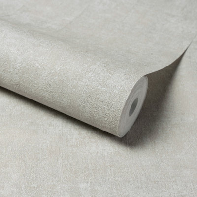 Grandeco Trenato Rustic Plaster Effect Textured Wallpaper, Light Grey