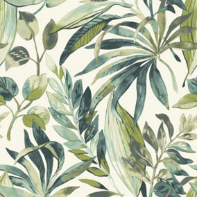 Grandeco Tropical Palm Leaf Green Wallpaper Botanical Textured Paste The Wall