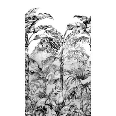 Grandeco Turman Palm Scene 3 lane repeatable Textured Mural, 1.59 x 2.8m, Monochrome
