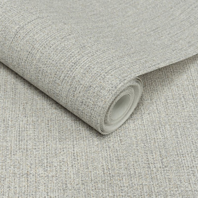 Grandeco Twill Plain Fabric Textured Wallpaper, Grey