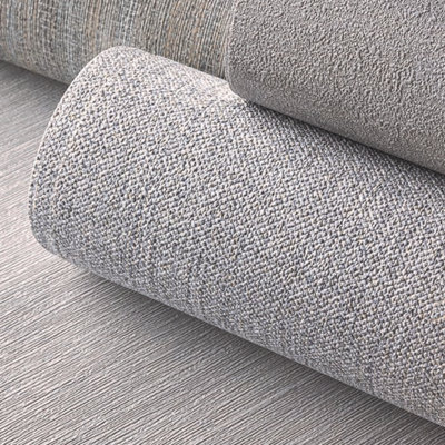 Grandeco Twill Plain Fabric Textured Wallpaper, Light Grey Taupe