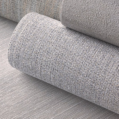 Grandeco Twill Plain Fabric Textured Wallpaper, Grey