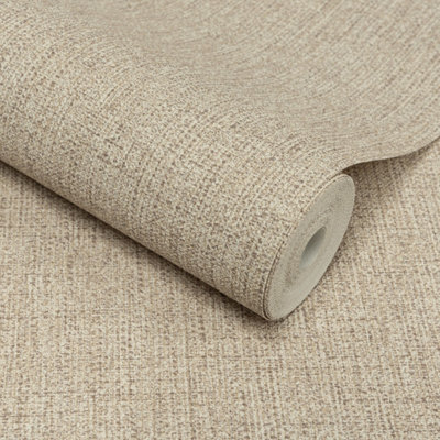 Grandeco Twill Plain Fabric Textured Wallpaper, Light Taupe