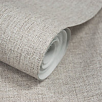 Grandeco Twill Plain Fabric Textured Wallpaper, Neutral