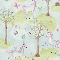 Grandeco Unicorns Nursery Textured Wallpaper Pink