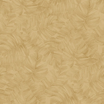 Grandeco Vanavara Monstera Leaf Textured Wallpaper, Ochre