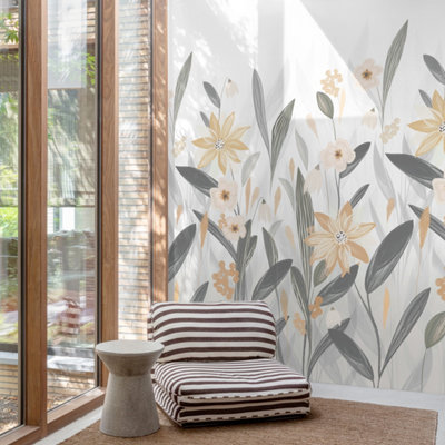 Grandeco Verna Floral Grasses 3 panel repeatable Mural 1.59 x 2.8m ...