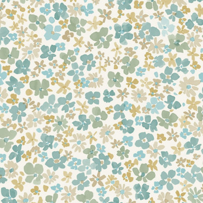 Grandeco Veronica Ditsy Daisy Floral Nursery Textured Wallpaper, Green Blue