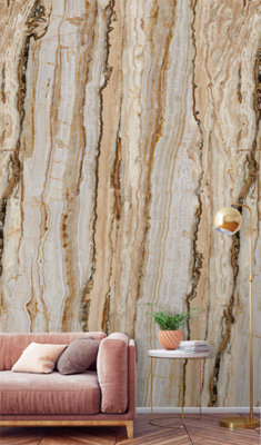 Grandeco Vertical Marble Neutral Repeatable Wallpaper Mural 159 x 280cm