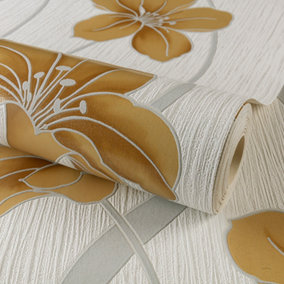 Grandeco Vilamoura Ochre Grey Glitter Textured Blown Vinyl Wallpaper