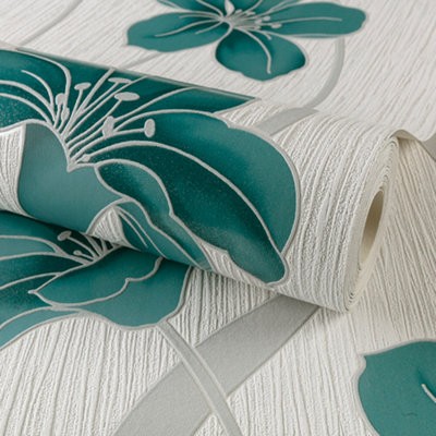 Grandeco Vilamoura Teal Grey Glitter Textured Wallpaper