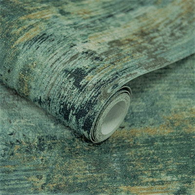 Grandeco Vincenzo Distressed Luxury Italian plaster Green Wallpaper