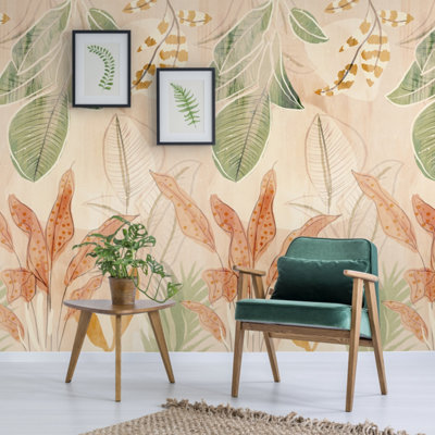 Grandeco Watercolour Sketch Naïve Flowers 3 panel repeatable Mural 1.59 x 2.8m, Pastel