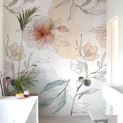 Grandeco Whimsical Sketch Abstract Elegant Floral 3 panel repeatable ...