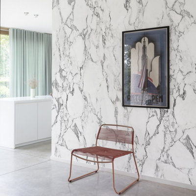 Grandeco White Marble 3 lane repeatable Textured Mural, 1.59 x 2.8m