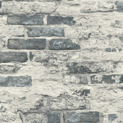 Grandeco Whitewashed Battersea Brick Industrial Textured Wallpaper