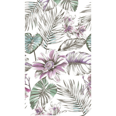 Grandeco Wild Lilies 3 lane Repeatable Wallpaper Mural,1.59 x 2.8m, Green Purple